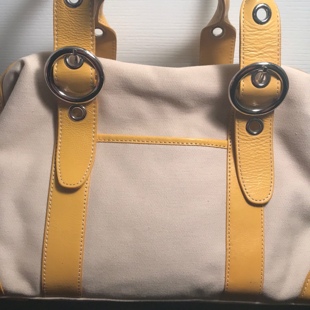PRESTON & YORK CANVAS AND YELLOW LEATHER SATCHEL